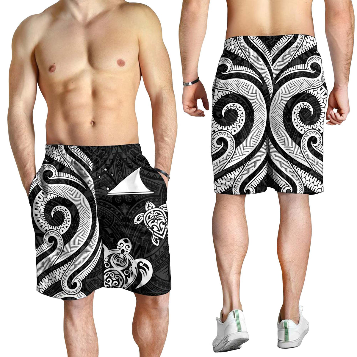 Tokelau Men's Short - White Tentacle Turtle - Polynesian Pride
