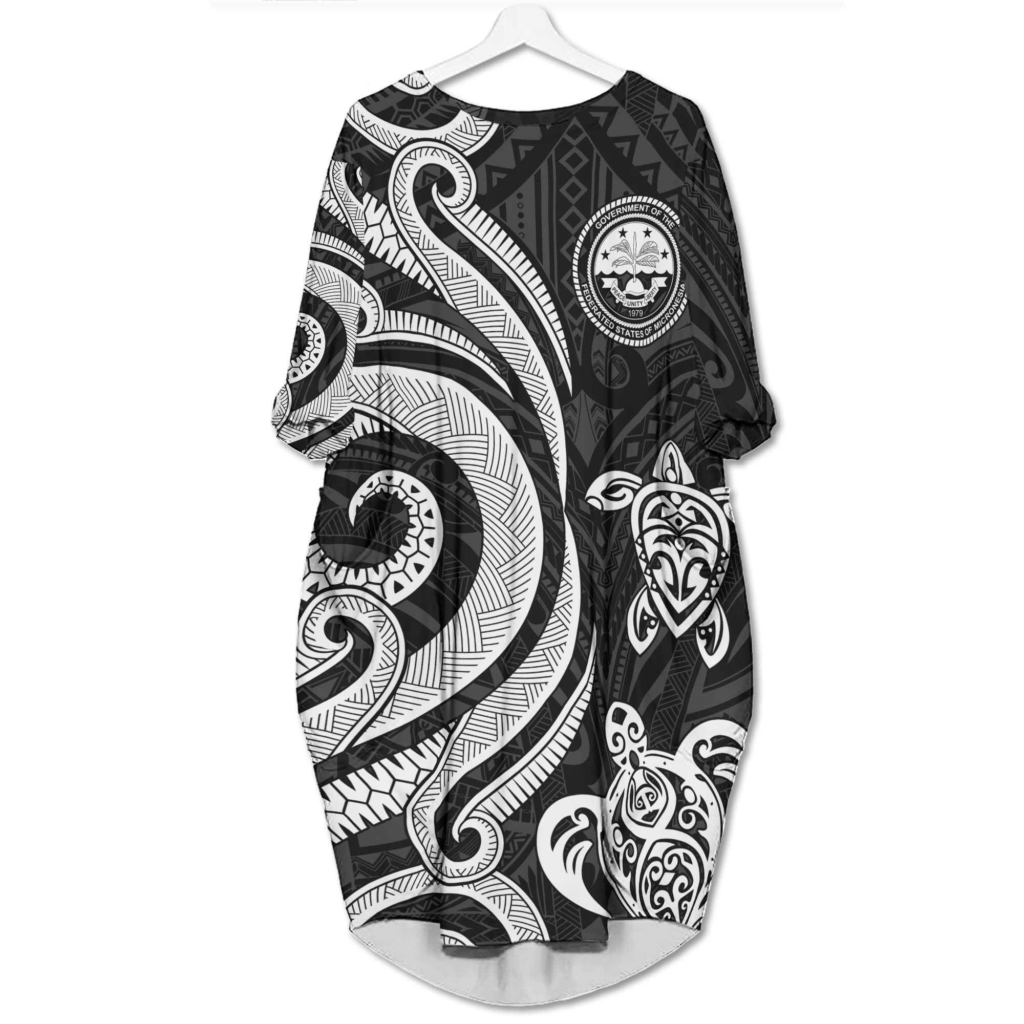 Federated States of Micronesia Batwing Pocket Dress - White Tentacle Turtle Women White - Polynesian Pride