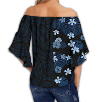 Hawaii Hibiscus Flower Polynesian Women's Off Shoulder Wrap Waist Top - Curtis Style - AH - Polynesian Pride