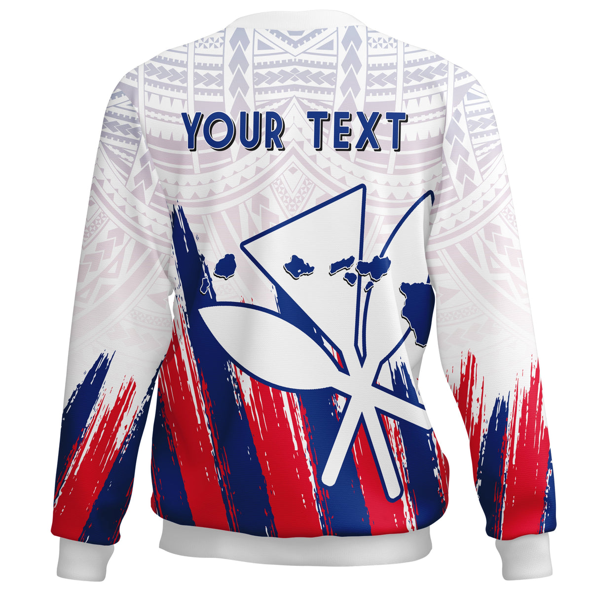 (Personalized) Hawaiian Map Kanaka Flag Brush Sweatshirt White - Throne Style - Polynesian Pride