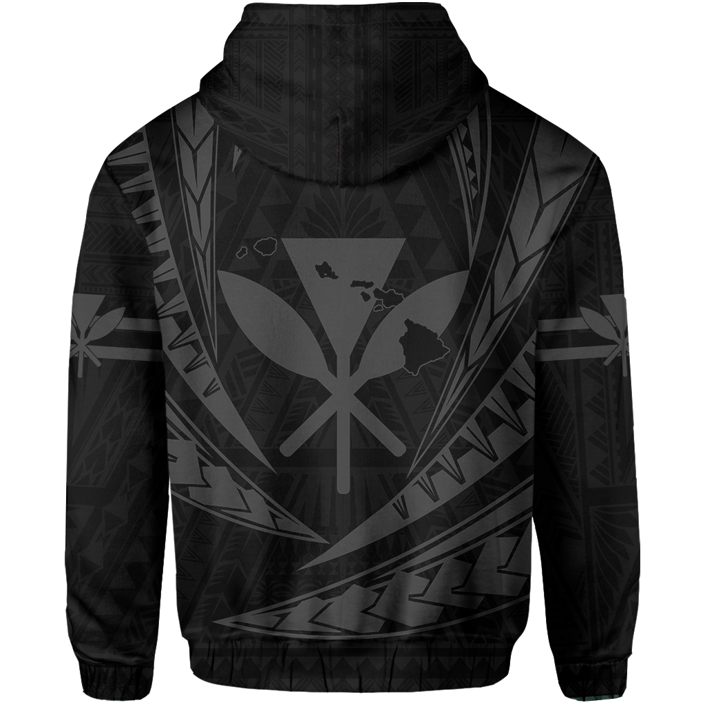 Polynesian Kakau Kanaka Maoli Map Hawaii Zip Hoodie Gray - Polynesian Pride