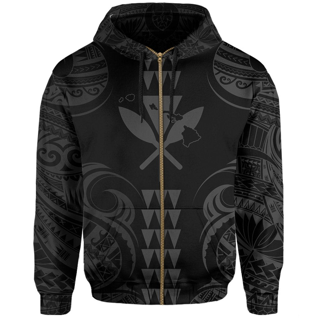 Kanaka Map Polynesian Kakau Hoodie (Zip up) Gray - Polynesian Pride
