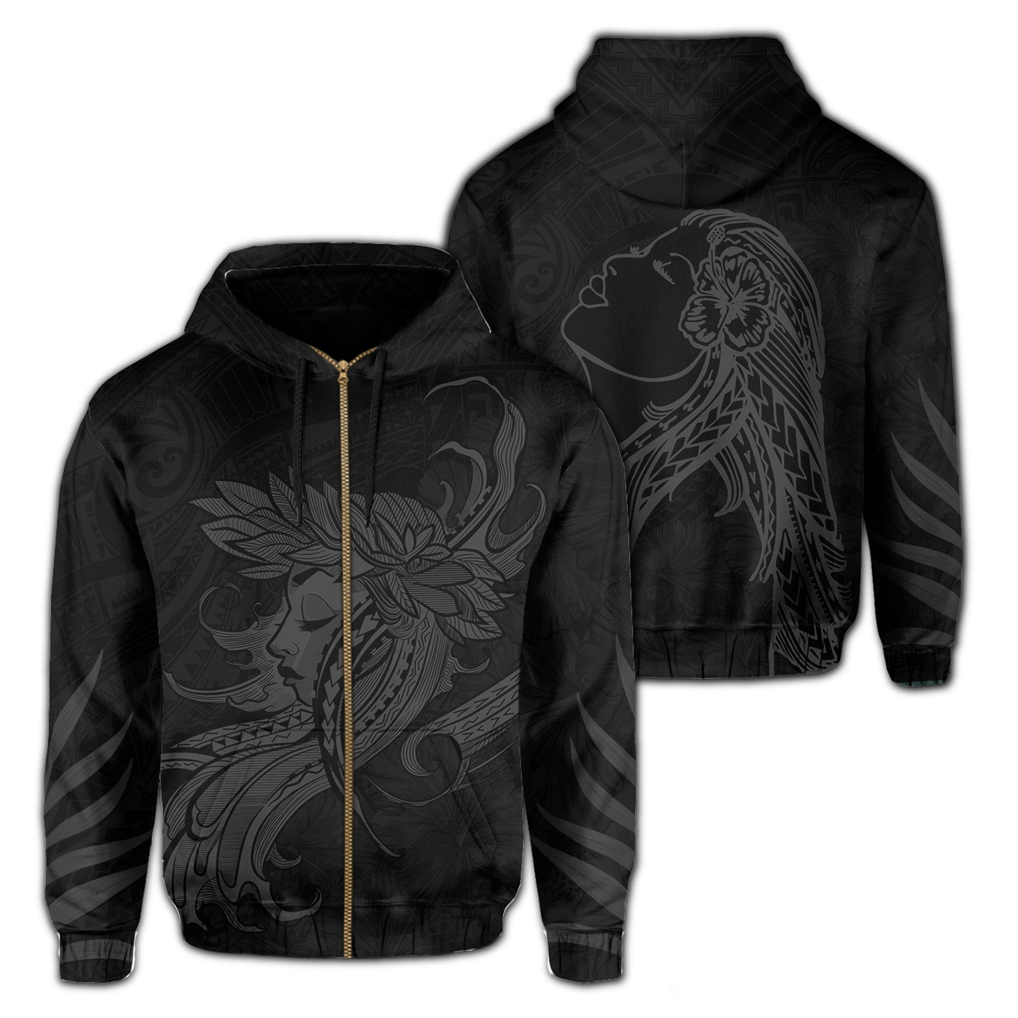 Polynesian Tropic Hula Girl Hibiscus Hawaii Zip Hoodie Gray Unisex Gray - Polynesian Pride