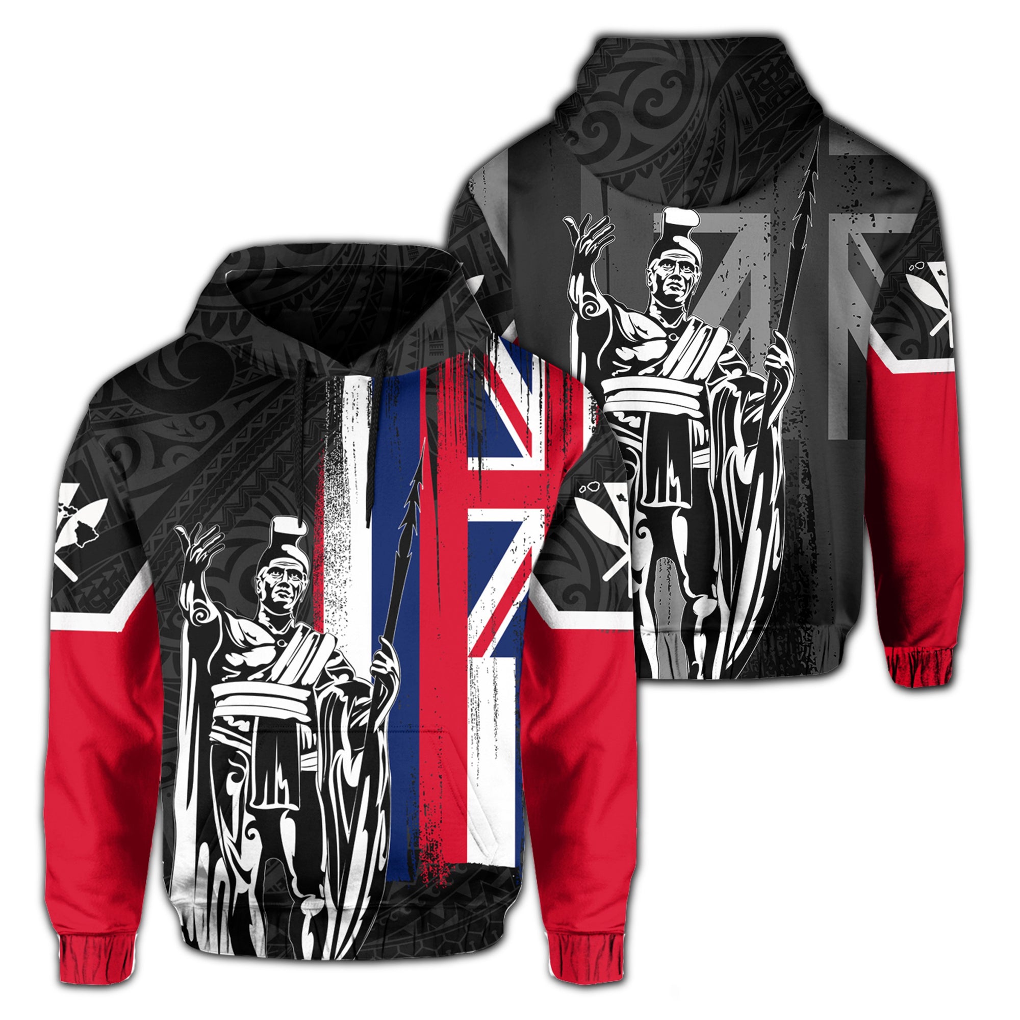 Hawaii King Flag Polynesian Hoodie (Zip up) Gray Unisex Gray - Polynesian Pride