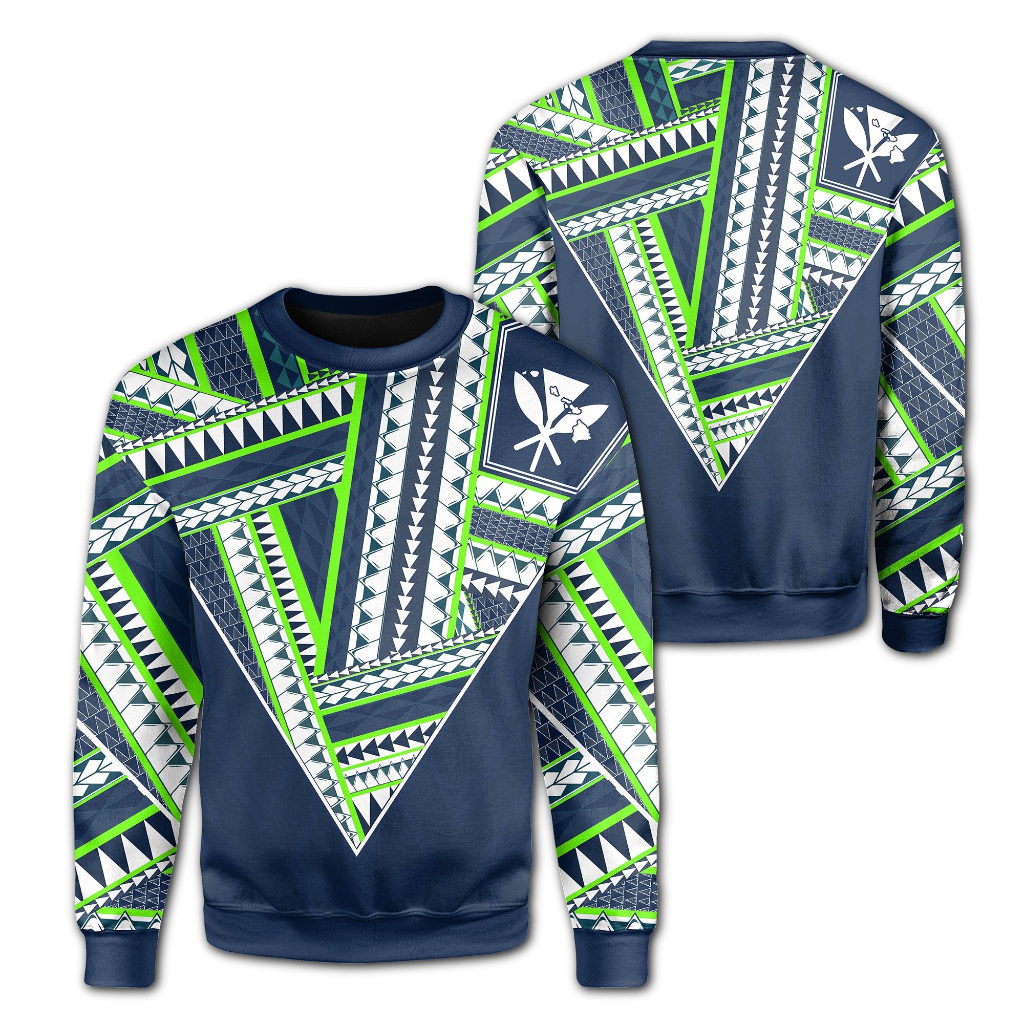 Hawaii Sweatshirt - Football Jersey Style - Navy And White - AH Unisex Blue - Polynesian Pride