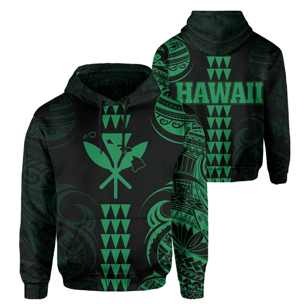 Kanaka Map Polynesian Kakau Hoodie Green Unisex Green - Polynesian Pride
