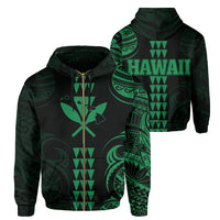 Kanaka Map Polynesian Kakau Hoodie (Zip up) Green Unisex Green - Polynesian Pride