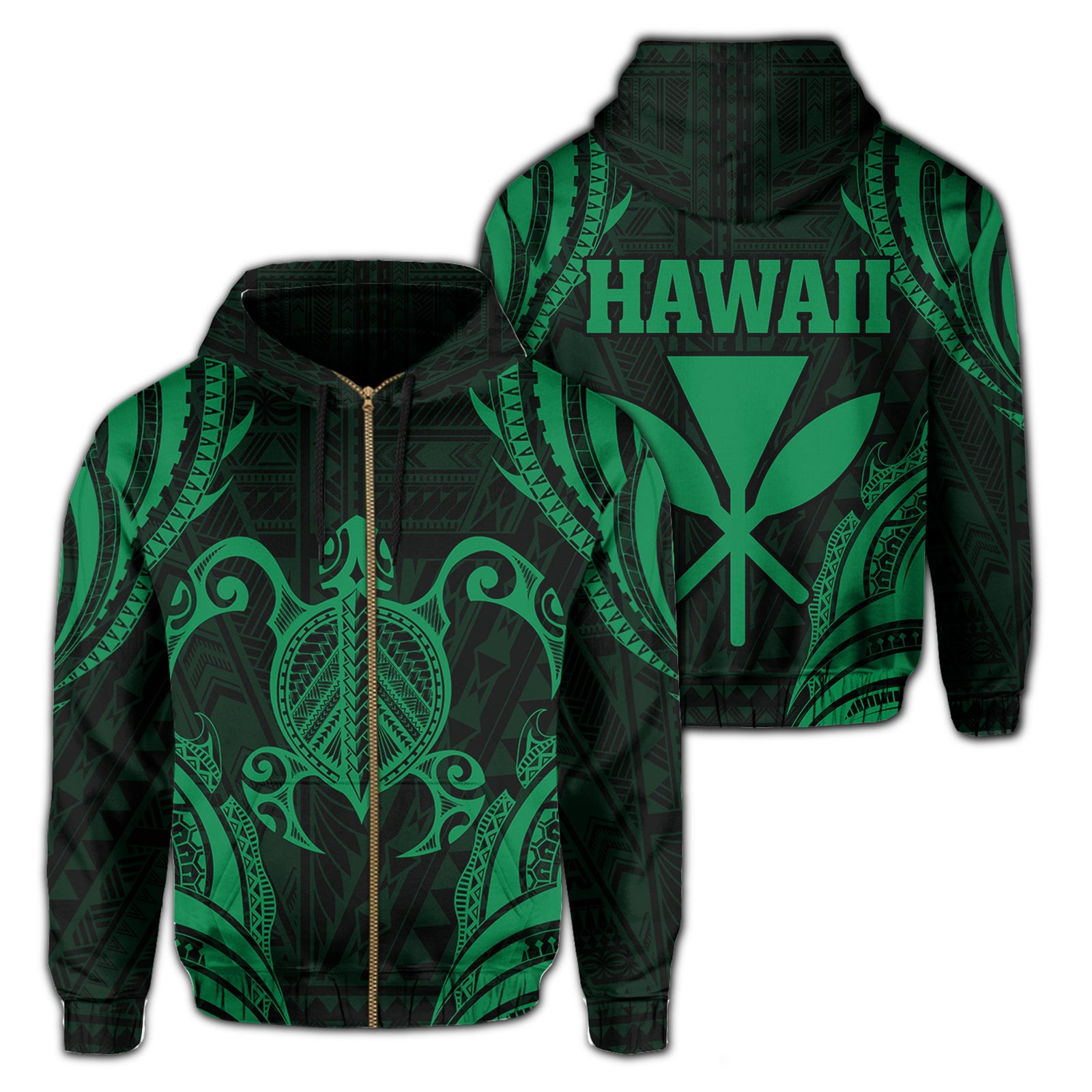 Polynesian Turtle Kanaka Maoli Hawaii Zip Hoodie Green Unisex Green - Polynesian Pride