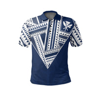 Hawaii Polo Shirt Football Jersey Style Blue and White - Polynesian Pride