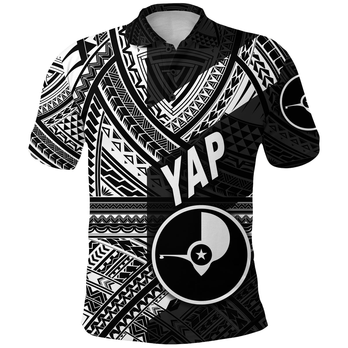 FSM Yap Polo Shirt Original Style Black LT8 - Polynesian Pride