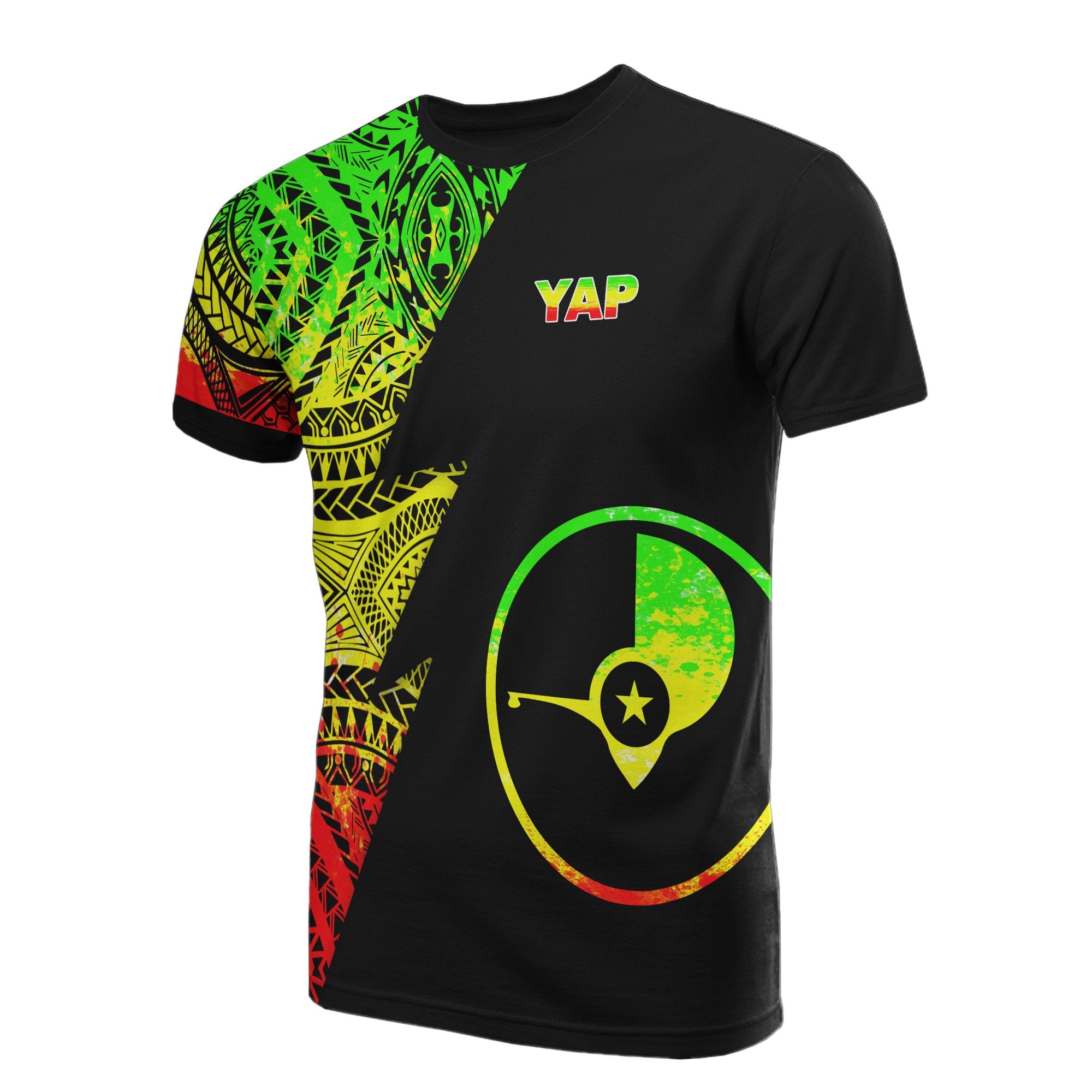 Yap Pattern T-Shirt - Yap Flag Polynesian Tattoo Reggae Style