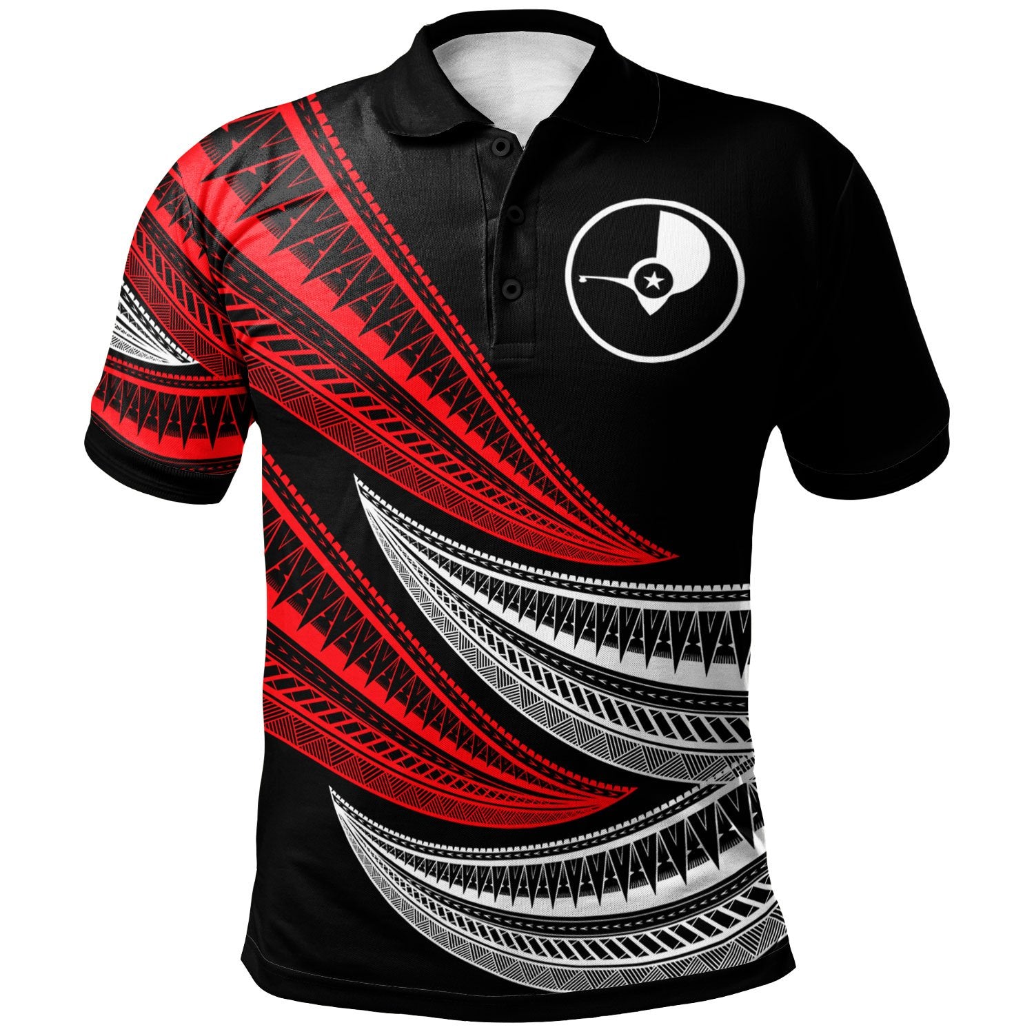 Yap Custom Polo Shirt Wave Pattern Alternating Red Color Unisex Red - Polynesian Pride