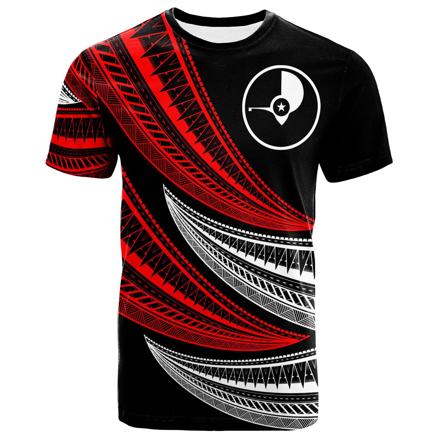 Yap Custom T Shirt Wave Pattern Alternating Red Color Unisex Black - Polynesian Pride