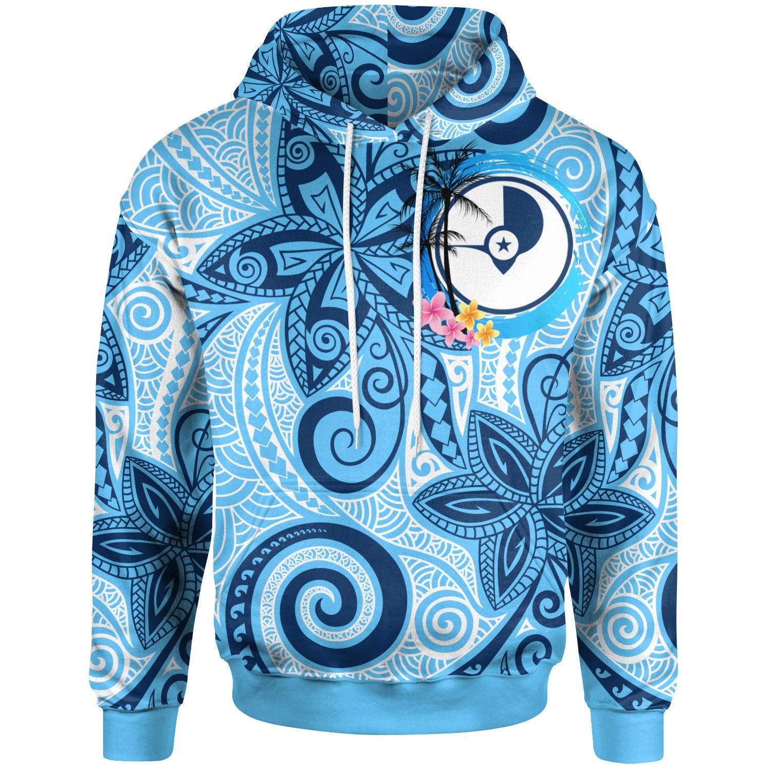 Yap Hoodie Tribal Plumeria Pattern Unisex Blue - Polynesian Pride