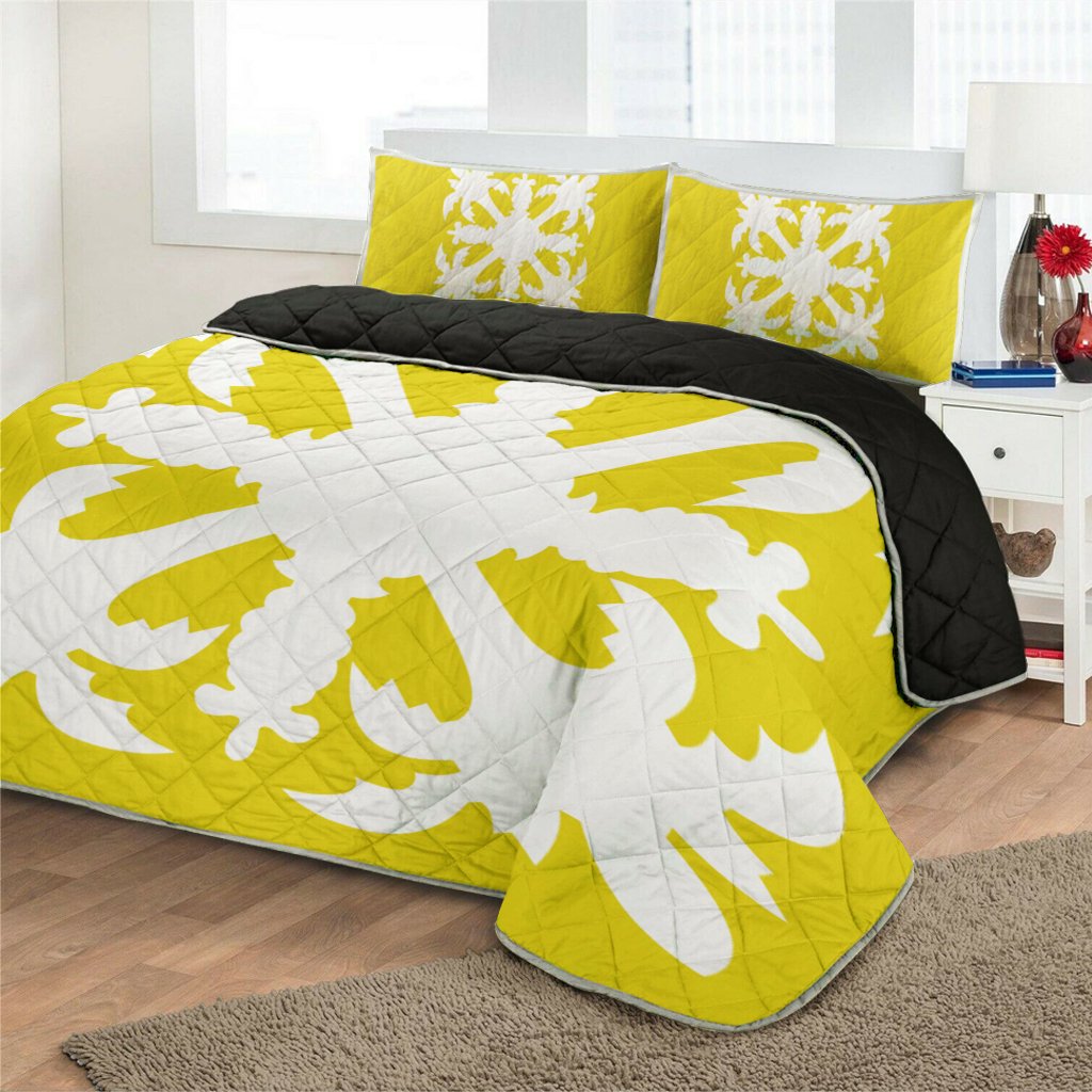 Hawaiian Royal Pattern Quilt Bed Set - Yellow - H1 Style - AH - Polynesian Pride