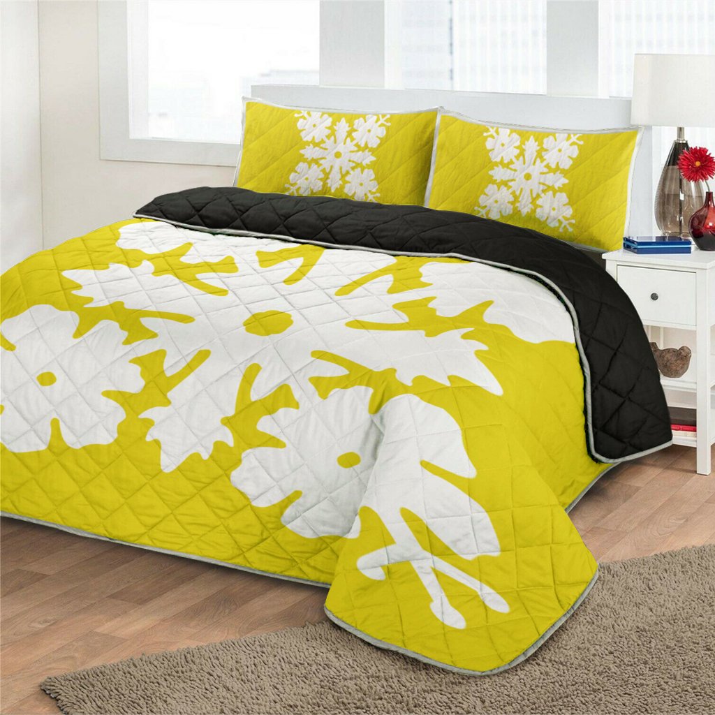 Hawaiian Royal Pattern Quilt Bed Set - Yellow - K1 Style - AH - Polynesian Pride