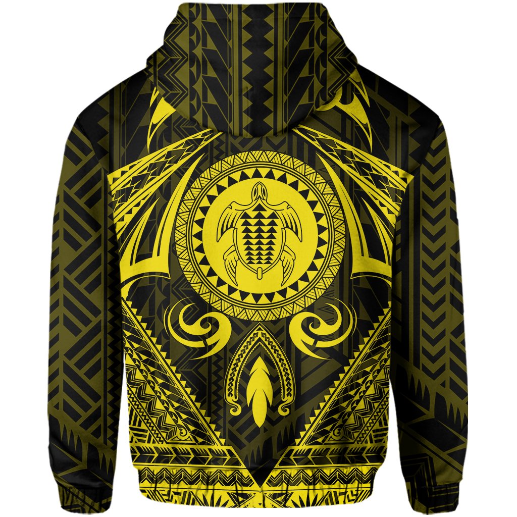 Polynesian Kakau Kanaka Turtle Map Hawaii Zip Hoodie Circle Style Yellow - Polynesian Pride