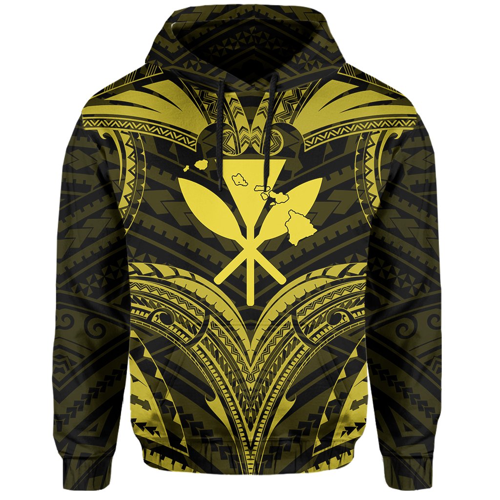 Polynesian Kanaka Shark Turtle Manta Ray Map of Hawaii Hoodie Yellow - Polynesian Pride