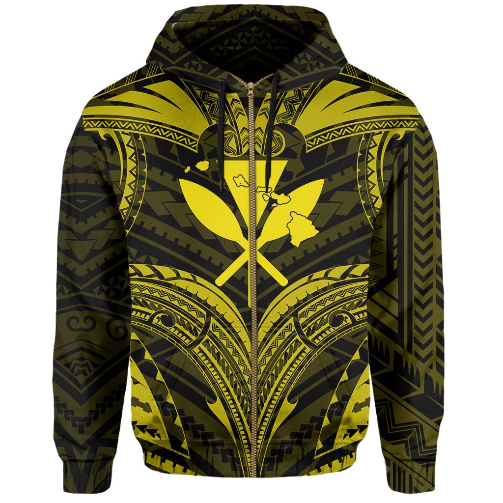 Polynesian Kanaka Shark Turtle Manta Ray Map of Hawaii Zip Hoodie Yellow - Polynesian Pride