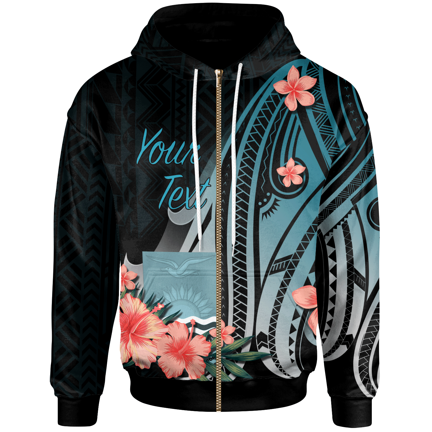 Kiribati Custom Zip Hoodie Turquoise Polynesian Hibiscus Pattern Style Unisex Turquoise - Polynesian Pride