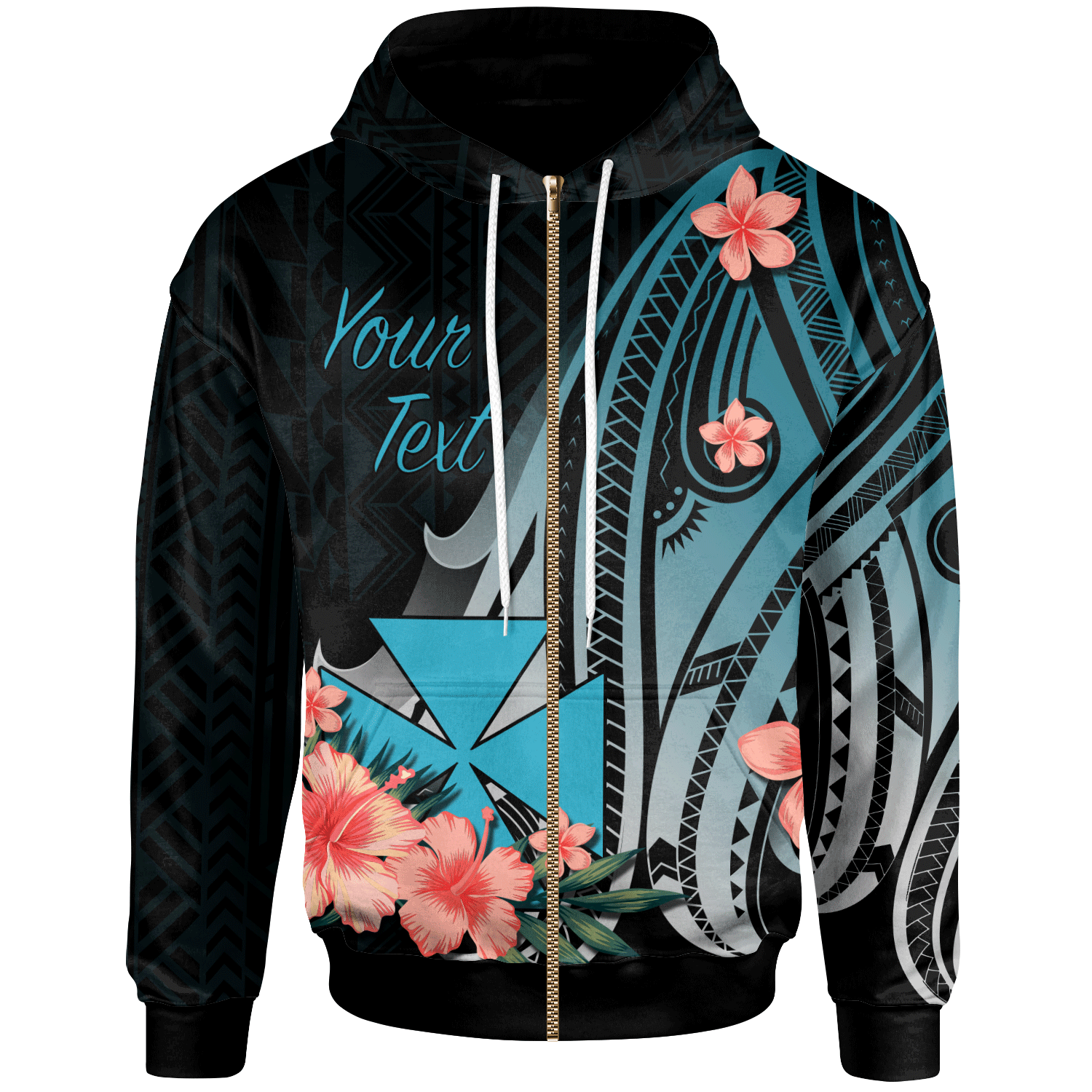 Wallis and Futuna Custom Zip Hoodie Turquoise Polynesian Hibiscus Pattern Style Unisex Turquoise - Polynesian Pride