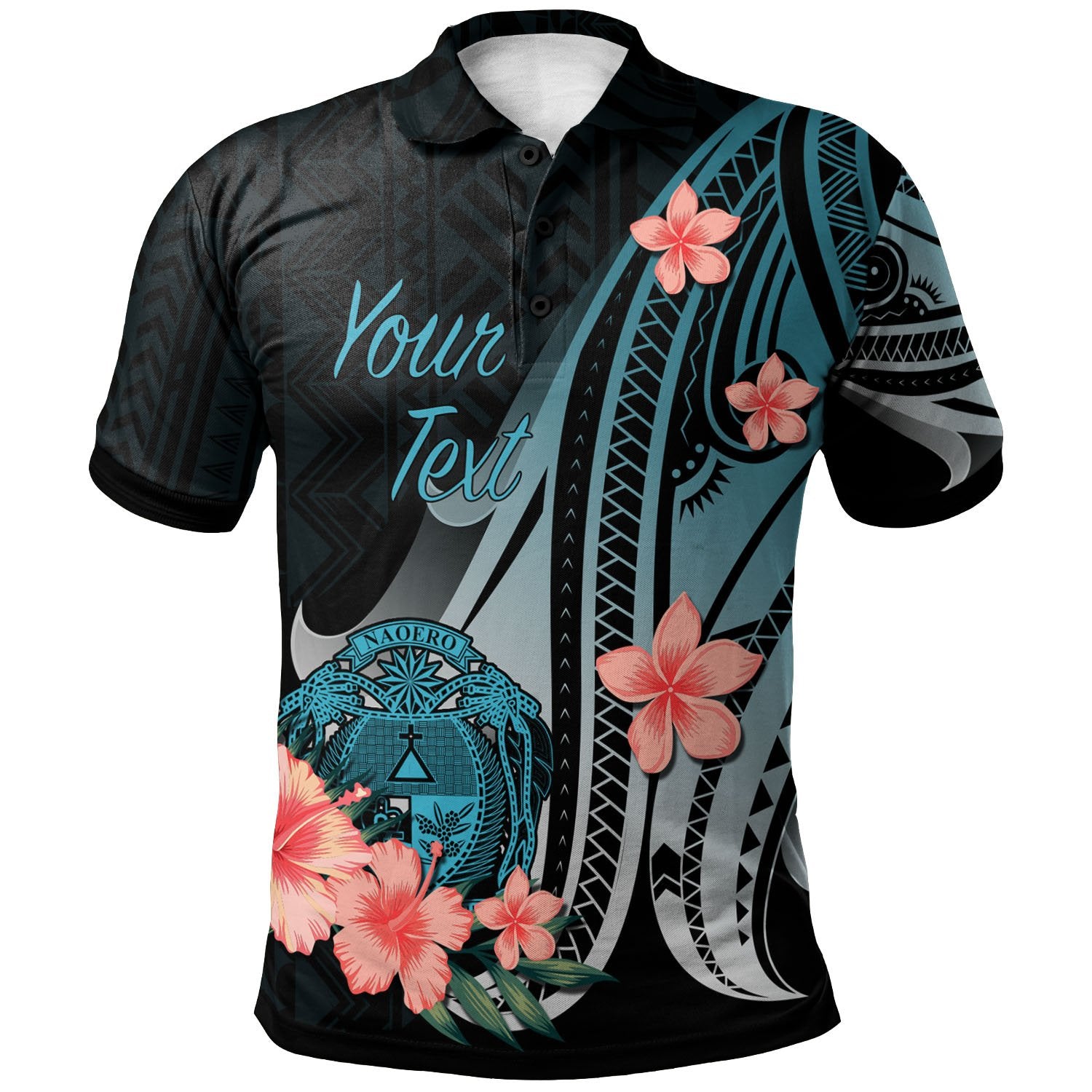 Nauru Custom Polo Shirt Turquoise Polynesian Hibiscus Pattern Style Unisex Turquoise - Polynesian Pride