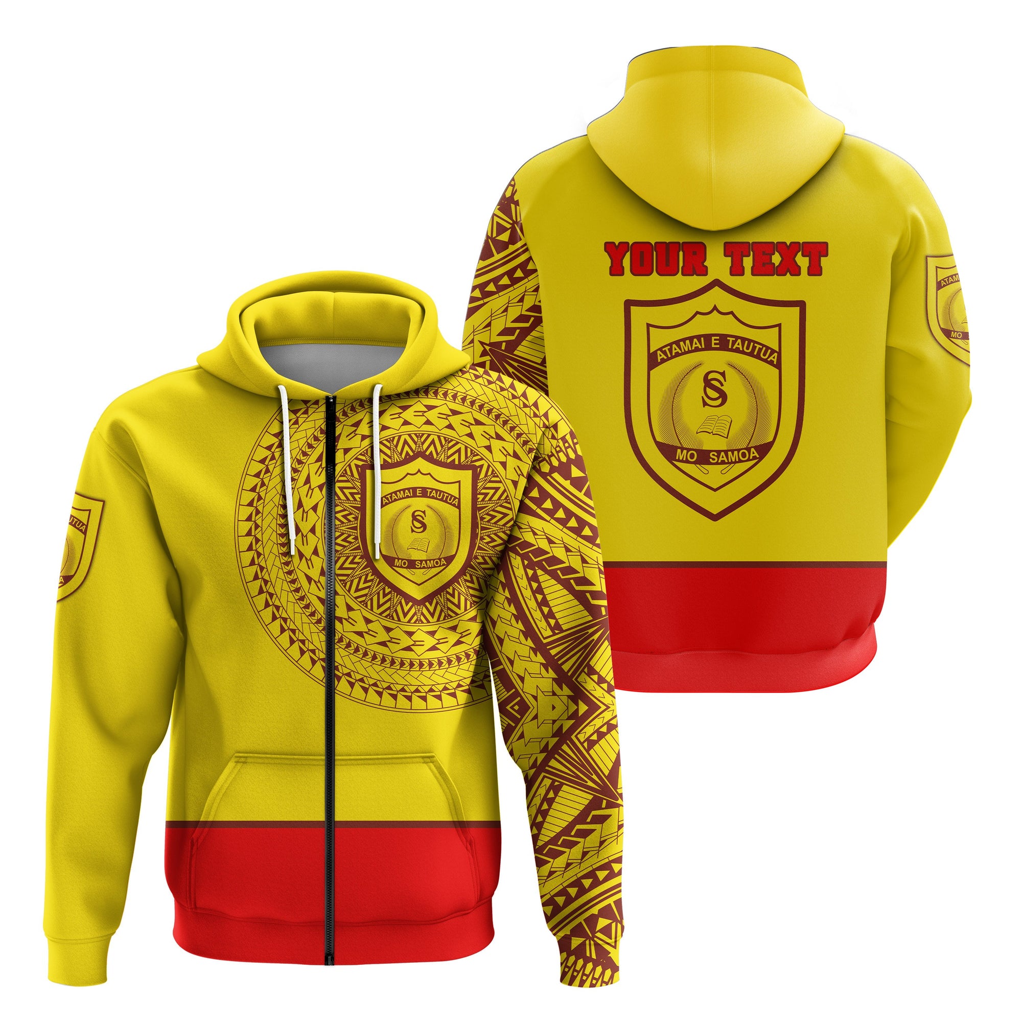 Custom Samoa College Zip Hoodie Tattoo Style Unisex Yellow - Polynesian Pride