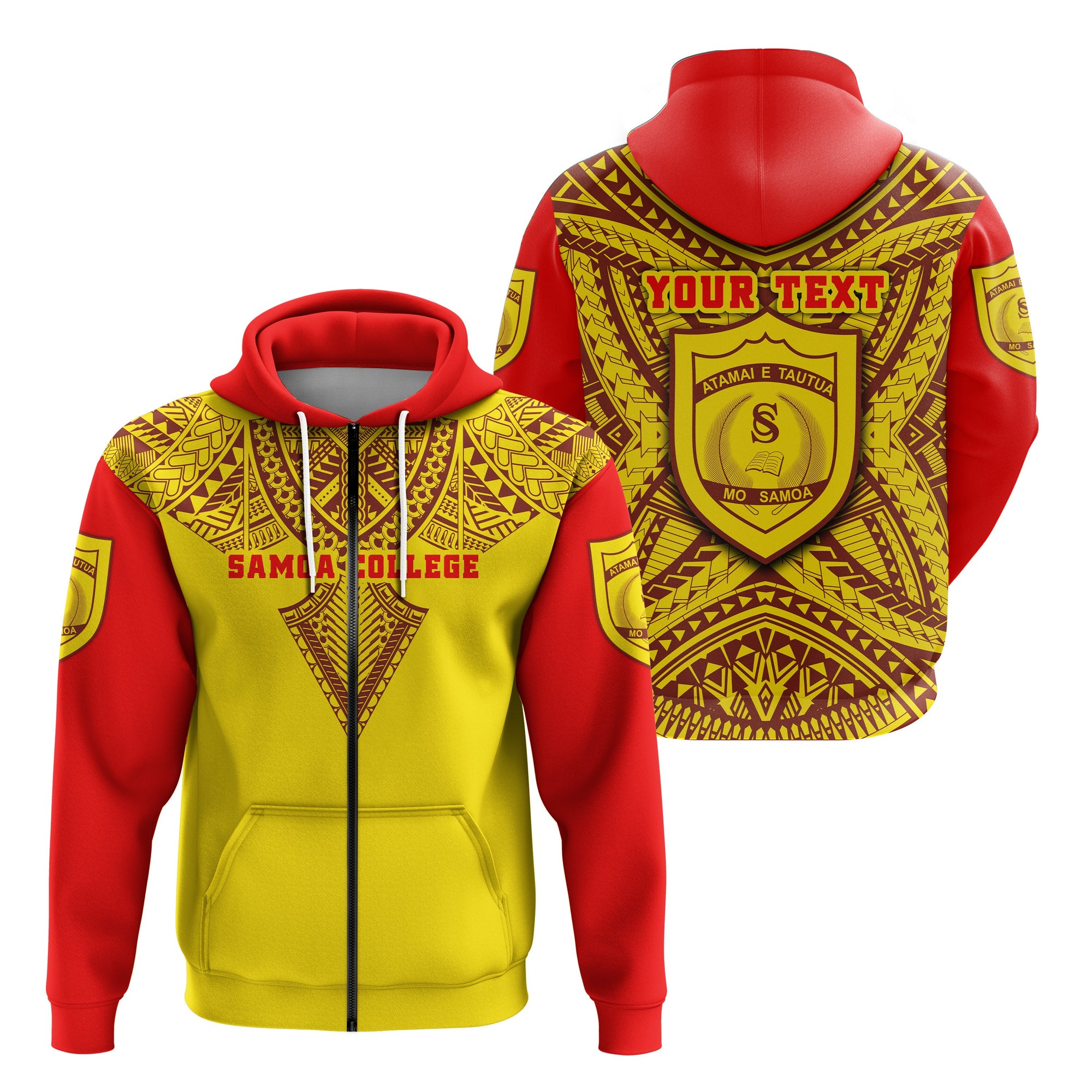 Custom Samoa College Zip Hoodie Tattoo Sport Style Unisex Yellow - Polynesian Pride