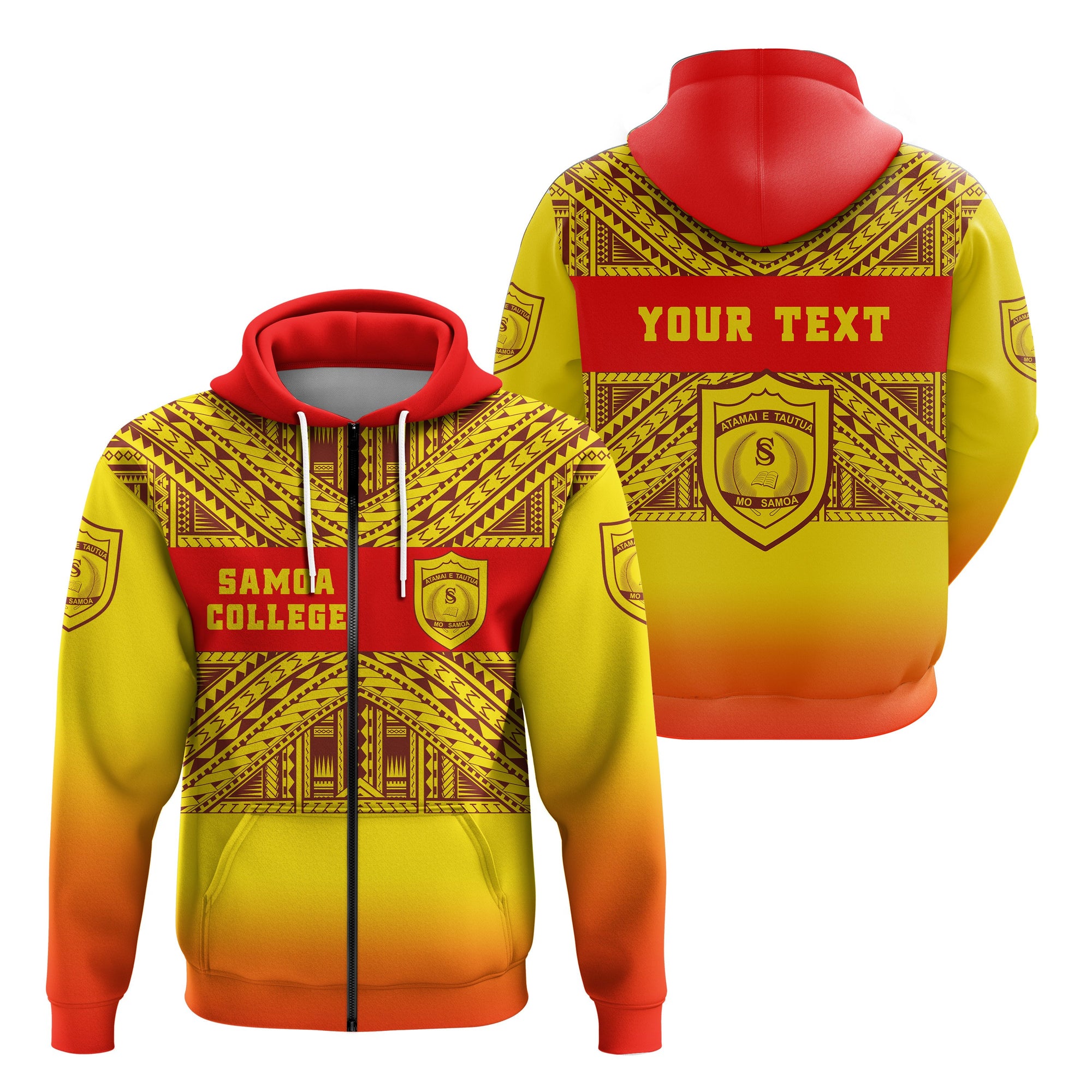 Custom Samoa College Zip Hoodie Tattoo Simple Sports Style Unisex Yellow - Polynesian Pride