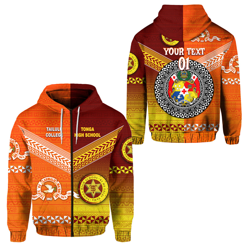 Custom Tonga Tailulu College and Tonga High School Hoodie Together Original Style LT8 Zip Hoodie Orange - Polynesian Pride