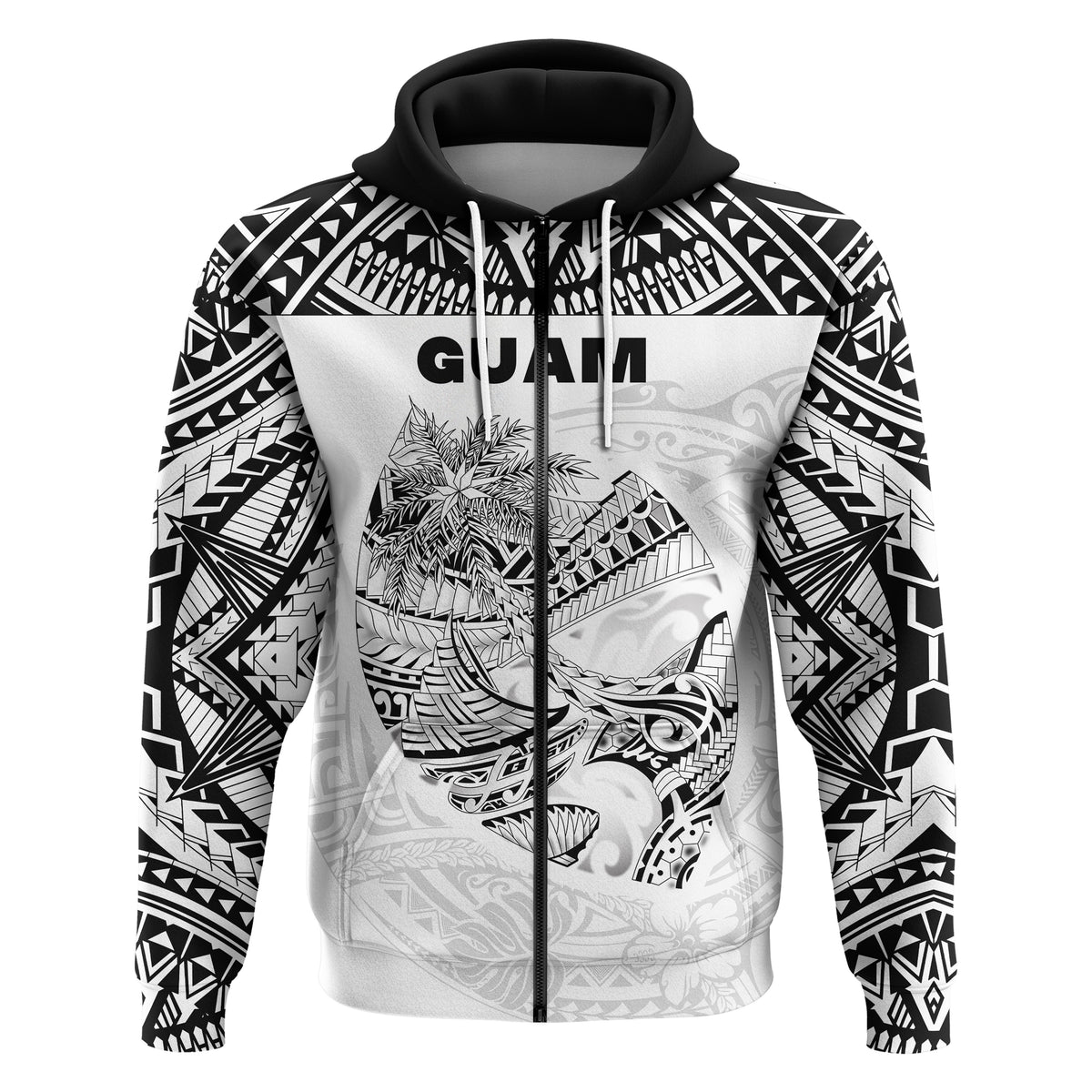 Guam Rugby Zip Hoodie Polynesian Patterns White LT16 Unisex White - Polynesian Pride