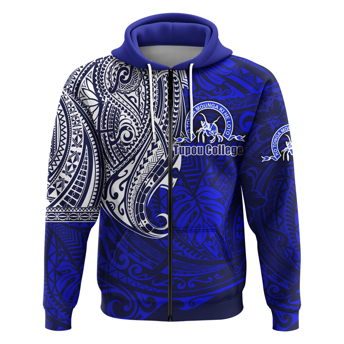 Custom Kolisi Ko Tupou College Tonga Zip Hoodie Polynesian Tattoo Style - Polynesian Pride