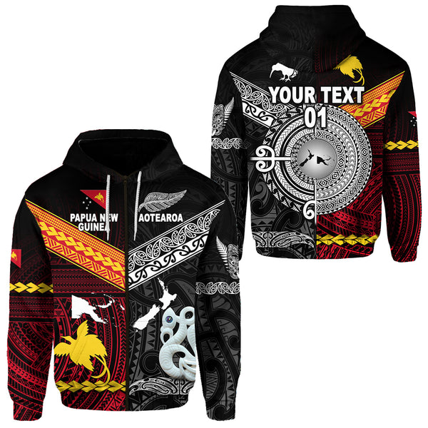 Custom New Zealand Australia Hoodie Maori and Aboriginal Together Red, Custom Text and Number LT8