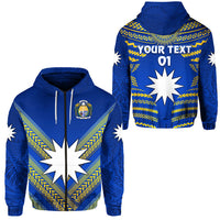 Custom Nauru Polynesian Flag Zip Hoodie Creative Style Blue, Custom Text and Number LT8 Unisex Blue - Polynesian Pride