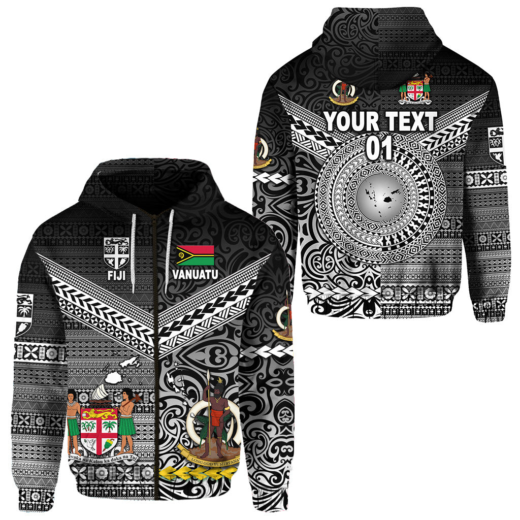 Custom Vanuatu Fiji Zip Hoodie Together Black, Custom Text and Number LT8 Unisex Black - Polynesian Pride