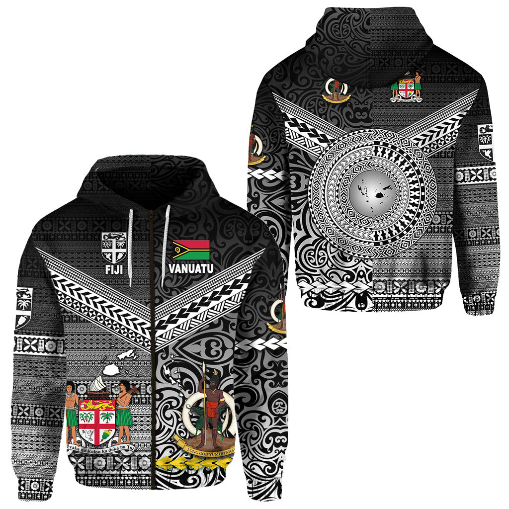 Vanuatu Fiji Zip Hoodie Together Black LT8 Unisex Black - Polynesian Pride