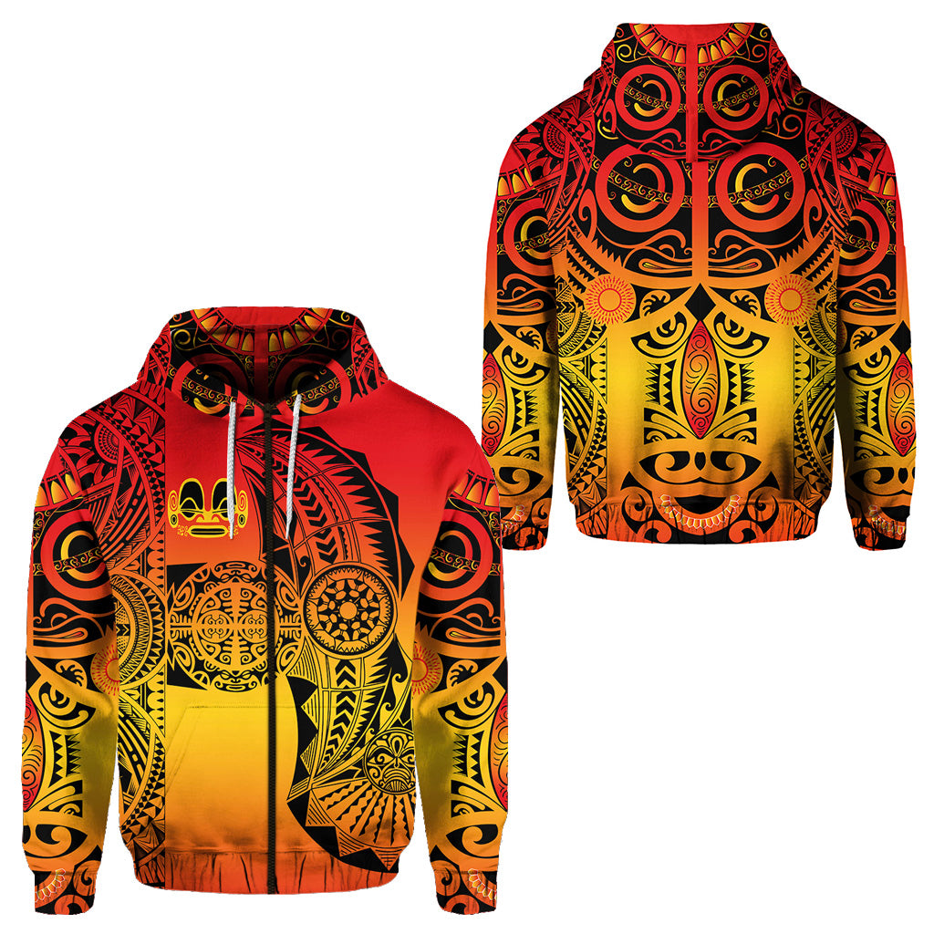 Marquesas Islands Zip Hoodie Marquesan Tattoo Original Style Gradient Red LT8 - Polynesian Pride