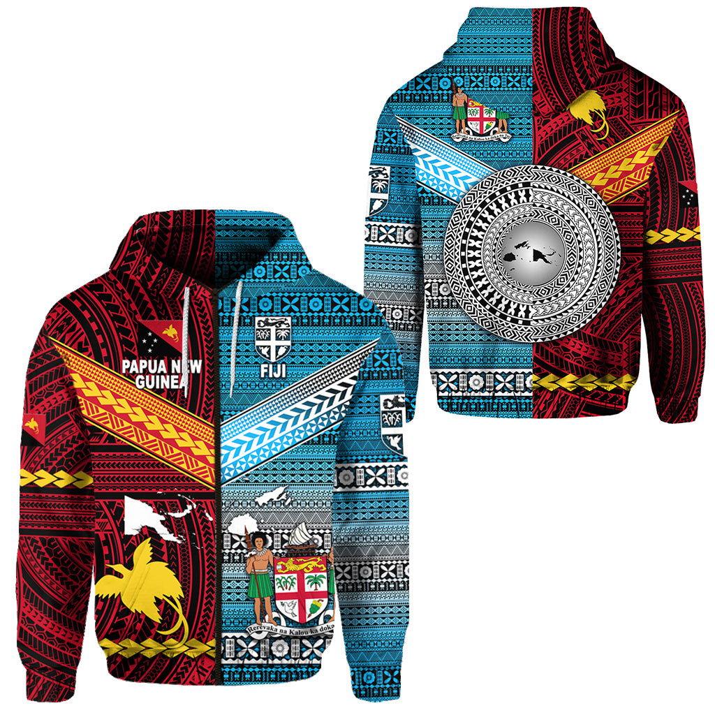 Papua New Guinea Fiji Zip Hoodie Polynesian Tapa Together Bright Color LT8 Unisex Red - Polynesian Pride