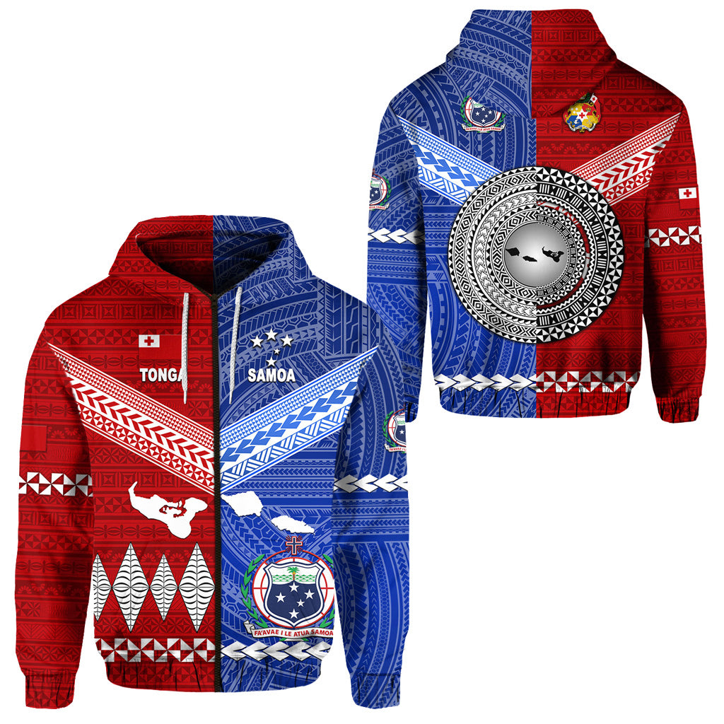 Tonga and Samoa Together Zip Hoodie Unique Style LT8 Unisex Red - Polynesian Pride
