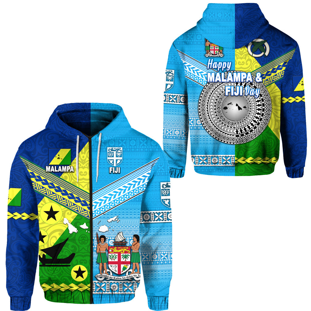 Happy Vanuatu Malampa Province and Fiji Day Zip Hoodie Together LT8 Unisex Blue - Polynesian Pride