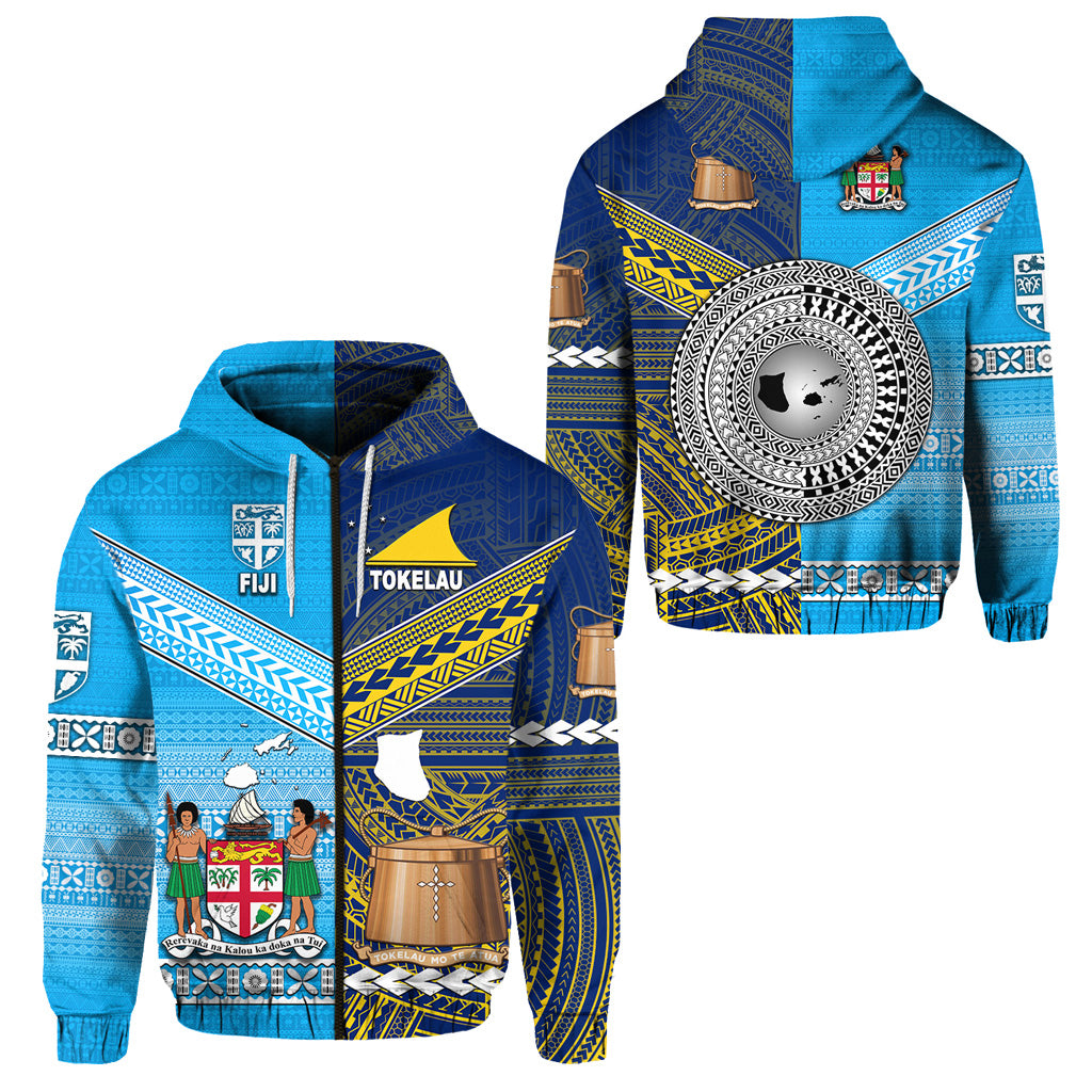 Fiji Tokelau Zip Hoodie Together LT8 Unisex Blue - Polynesian Pride