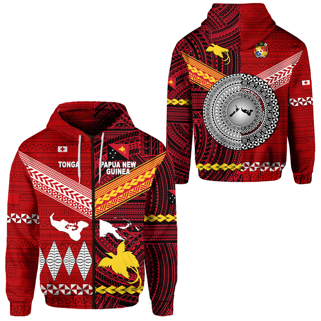Papua New Guinea Tonga Zip Hoodie Polynesian Together Bright Red LT8 Unisex Red - Polynesian Pride