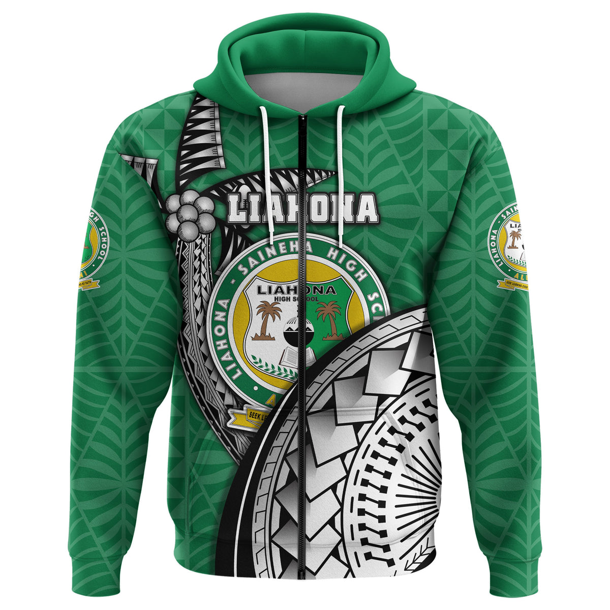 Custom Liahona Tonga Zip Hoodie Polynesian Coconut Tree Style Version 2 - Polynesian Pride