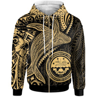 Federated States of Micronesia Zip up Hoodie Humpback Whale & Coat of Arms Gold Unisex Gold - Polynesian Pride