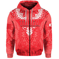 Custom Tonga Rugby Zip Hoodie Polynesian With Coat of Arms Style Unisex Red - Polynesian Pride