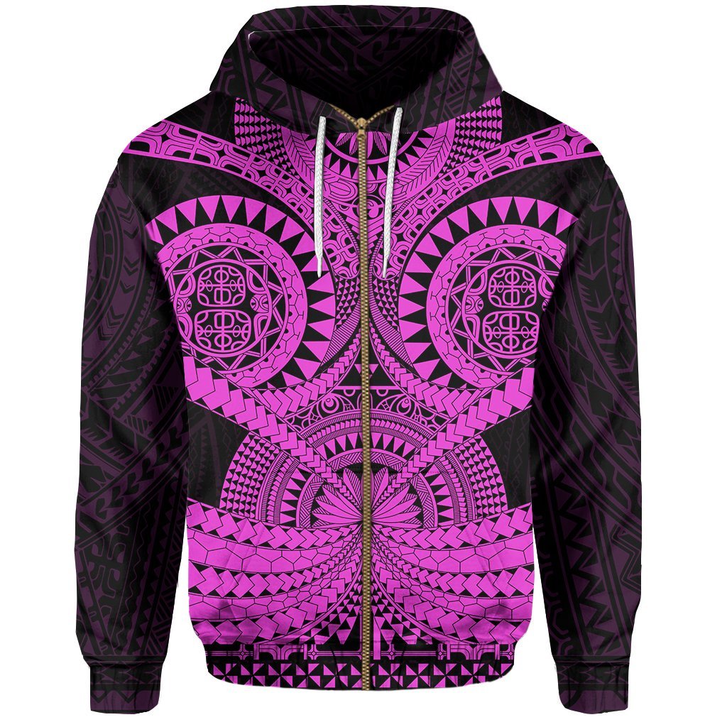 Polynesian Tattoo All Over Print Zip Hoodie Purple 2 Unisex Black - Polynesian Pride