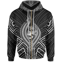 Guam Zip Hoodie Guam Seal Chamorro Tribal White Color Unisex Black - Polynesian Pride