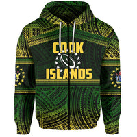 Cook Islands Rugby Polynesian Patterns Zip Hoodie Unisex Green - Polynesian Pride