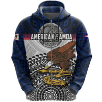 American Samoa All Over Zip Hoodie Polynesian Unisex Blue - Polynesian Pride