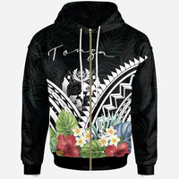 Tonga Polynesian Zip up Hoodie Tonga Coat of Arms & Polynesian Tropical Flowers White Unisex White - Polynesian Pride